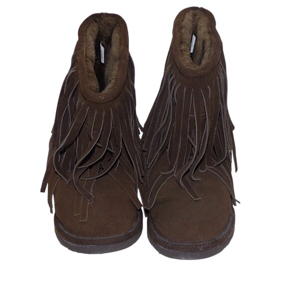 Minnetonka Brown Suede Fringe Boots 6 Boho Western Nomadic Festival Cozy - Picture 4 of 11
